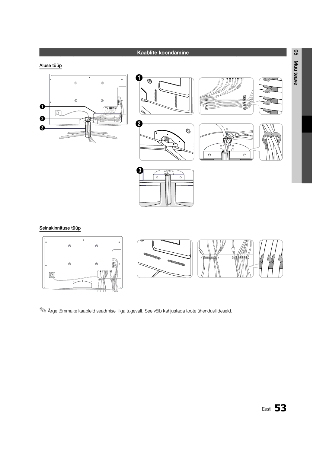 Samsung UE55C6900VSXBT manual Kaablite koondamine 