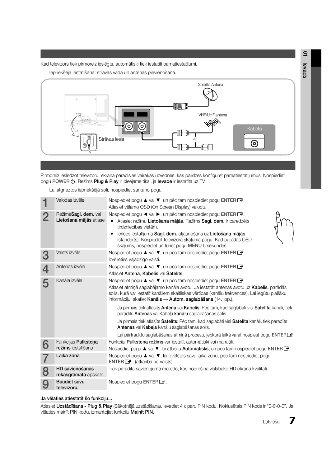 Samsung UE55C6900VSXBT manual Savienojums ar antenu, Plug & Play Sākotnējā uzstādīšana 