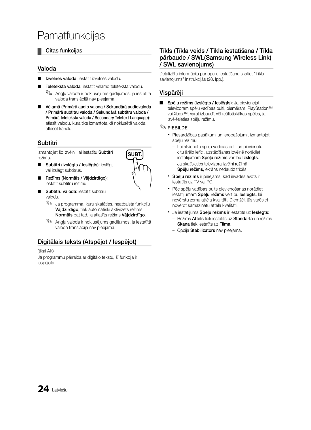 Samsung UE55C6900VSXBT manual Valoda, Subtitri, Digitālais teksts Atspējot / Iespējot, Vispārēji 