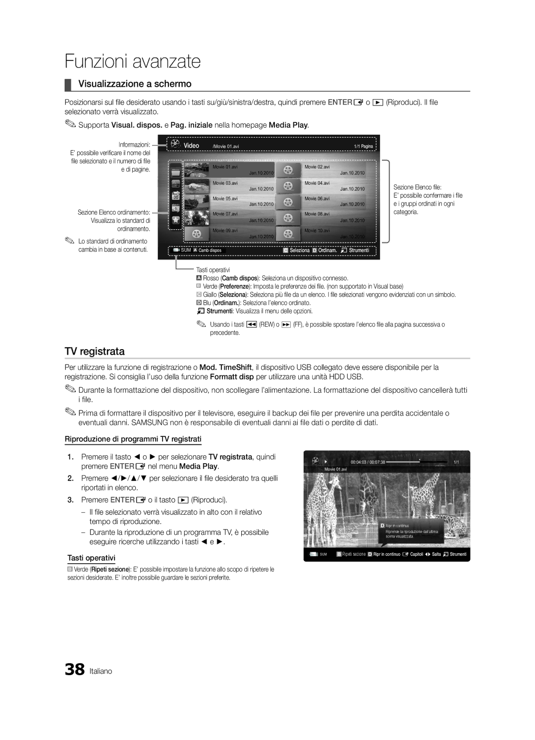 Samsung UE55C7000WPXZT, UE46C7000WPXZT manual TV registrata, Visualizzazione a schermo, Tasti operativi, Informazioni 