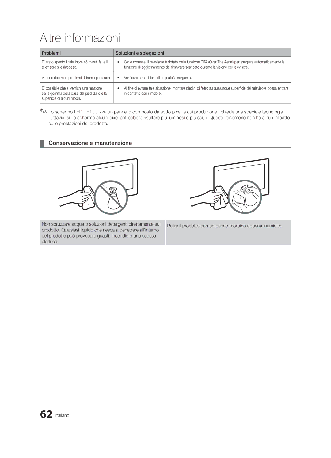 Samsung UE55C7000WPXZT, UE46C7000WPXZT manual Conservazione e manutenzione, Verificare e modificare il segnale/la sorgente 