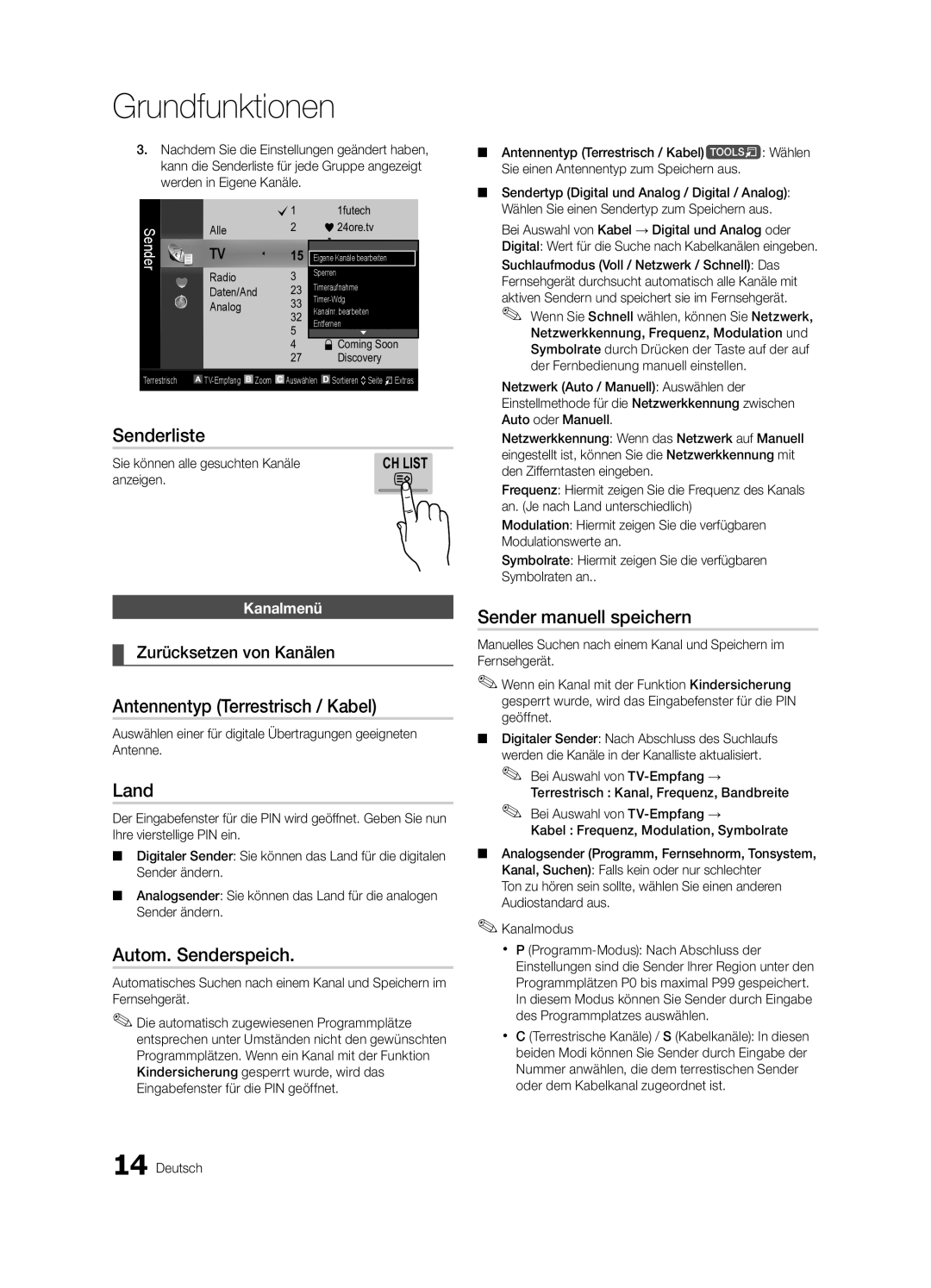 Samsung UE55C7000WPXZT Senderliste, Antennentyp Terrestrisch / Kabel, Land, Autom. Senderspeich, Sender manuell speichern 