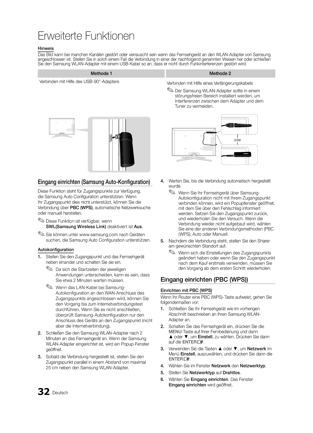 Samsung UE55C7000WPXZT, UE46C7000WPXZT Eingang einrichten PBC WPS, Eingang einrichten Samsung Auto-Konfiguration, Hinweis 