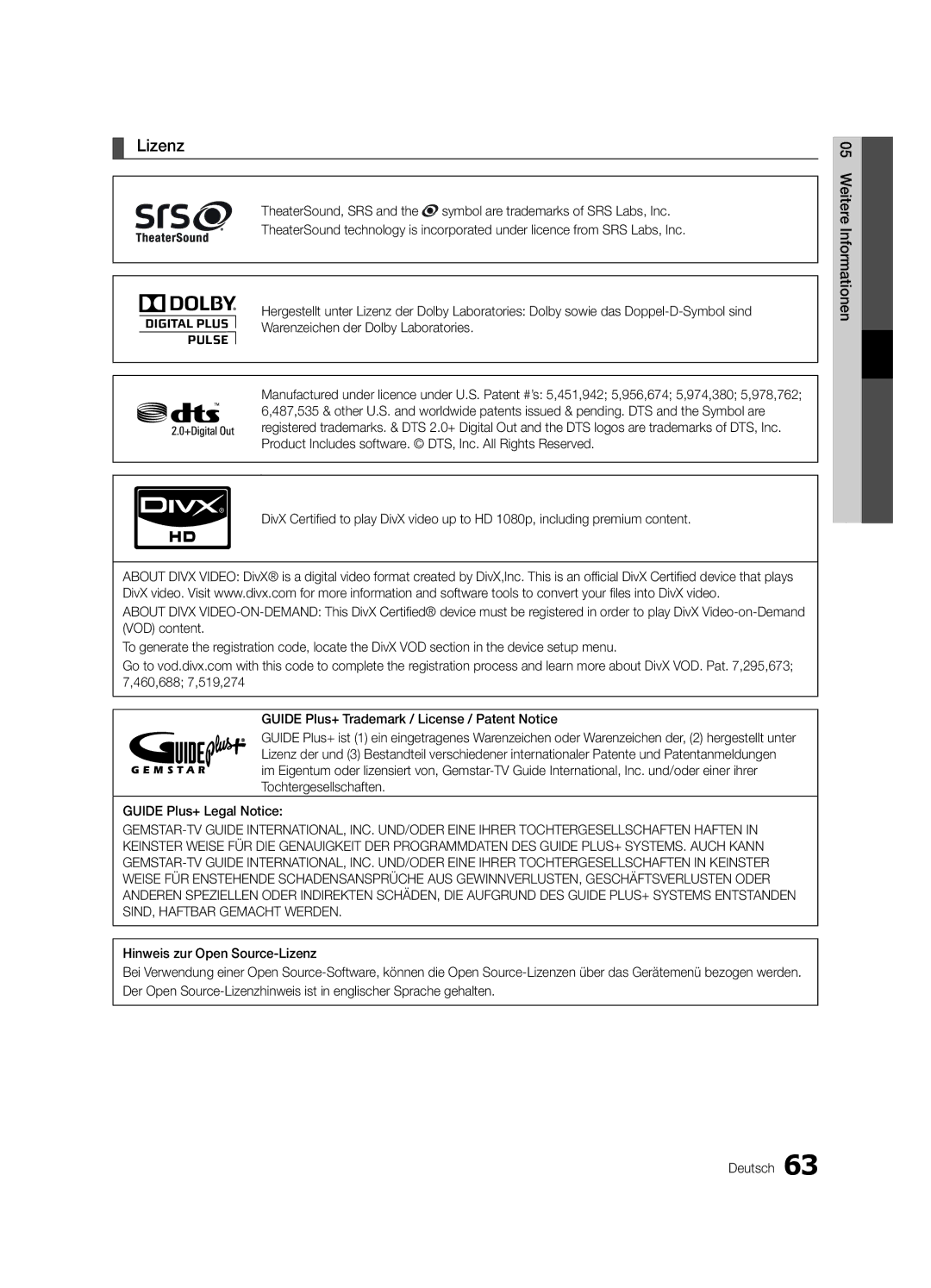 Samsung UE46C7000WPXZT, UE55C7000WPXZT, UE40C7000WPXZT manual Lizenz 