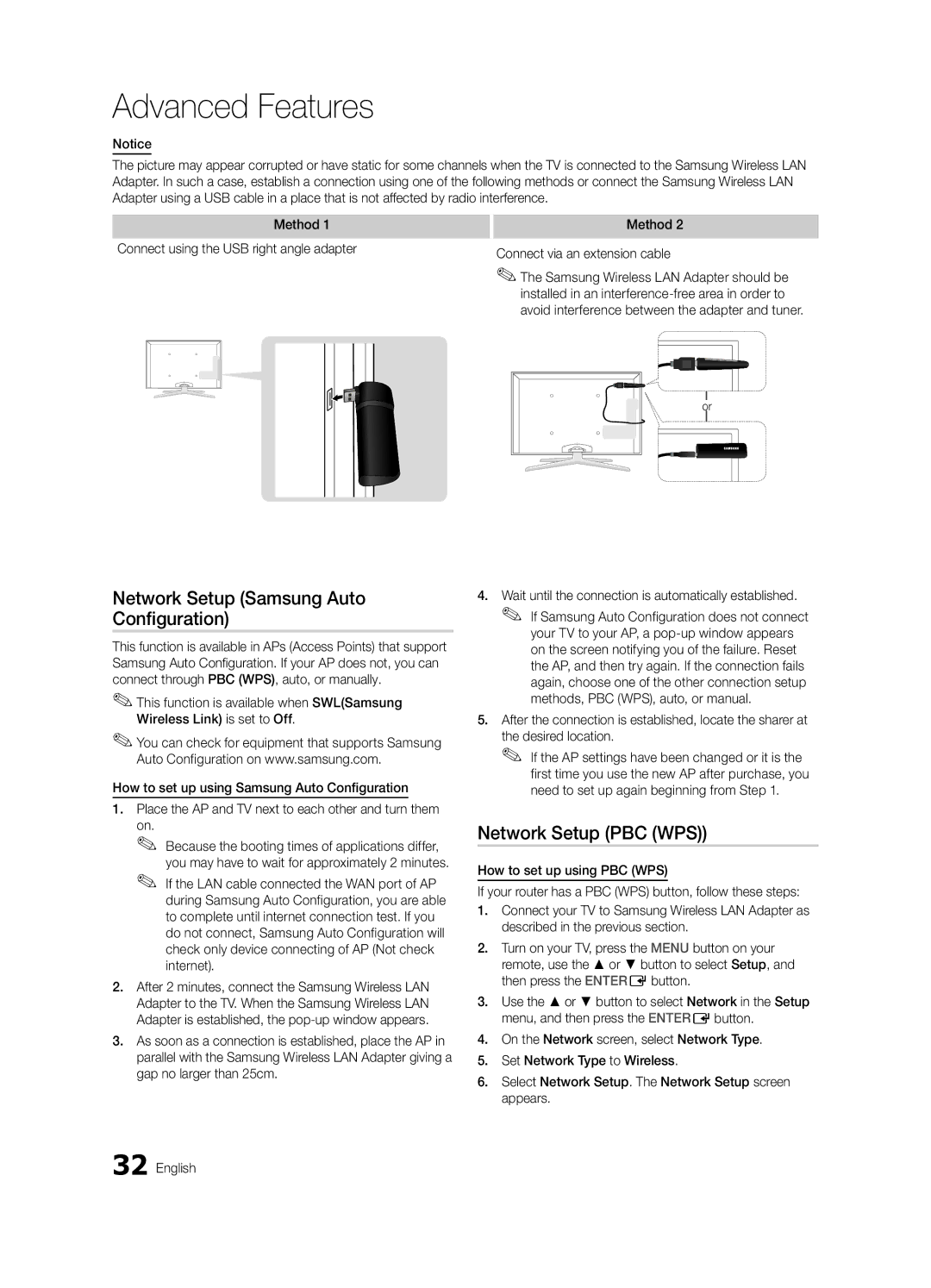 Samsung UE40C7000WPXZT, UE55C7000WPXZT, UE46C7000WPXZT manual Network Setup Samsung Auto Configuration, Network Setup PBC WPS 