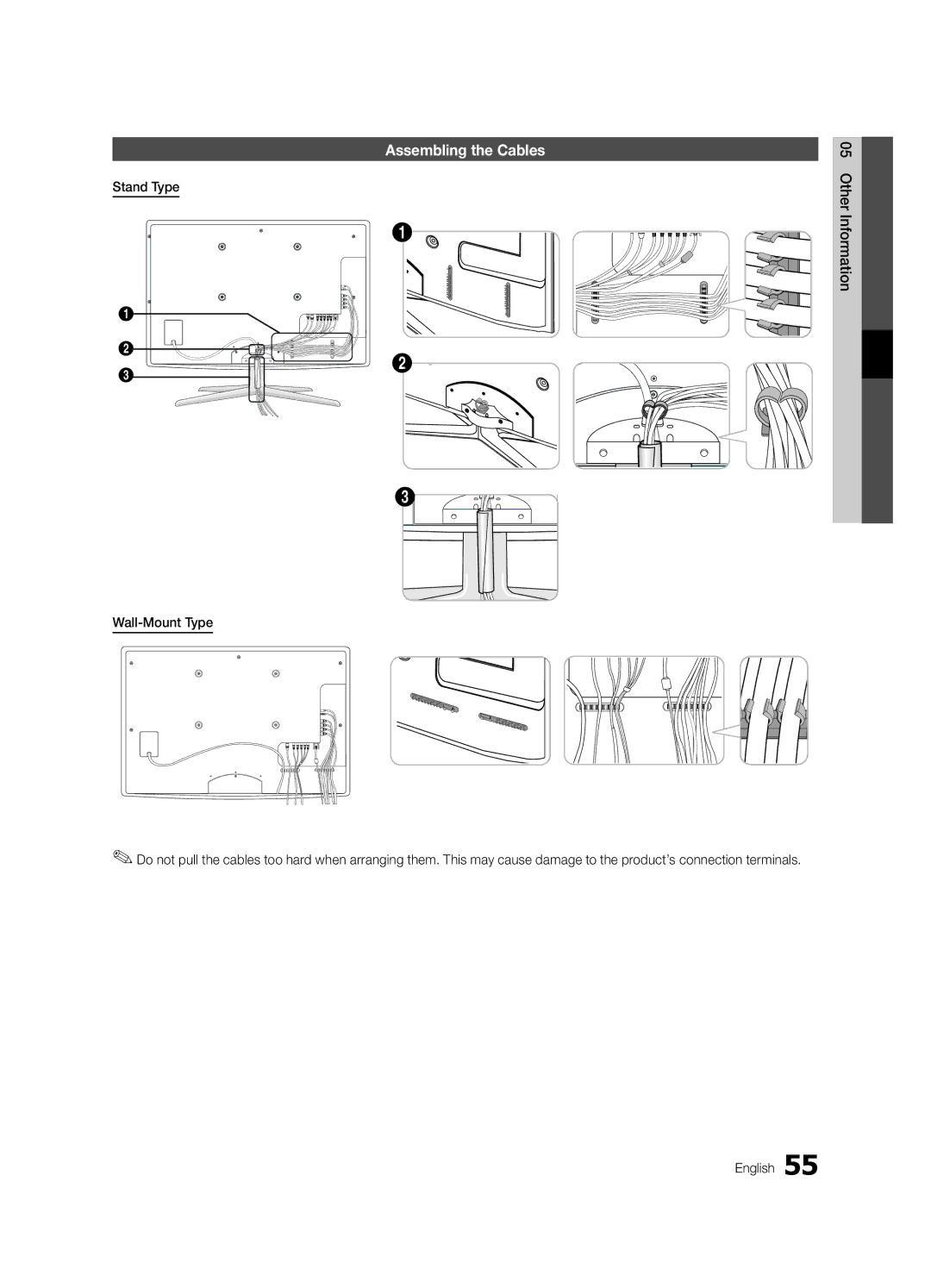 Samsung UE46C7000WPXZT, UE55C7000WPXZT, UE40C7000WPXZT manual Assembling the Cables 