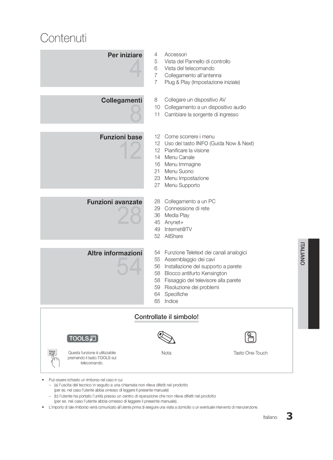 Samsung UE46C7000WPXZT, UE55C7000WPXZT, UE40C7000WPXZT manual Contenuti, Controllate il simbolo 