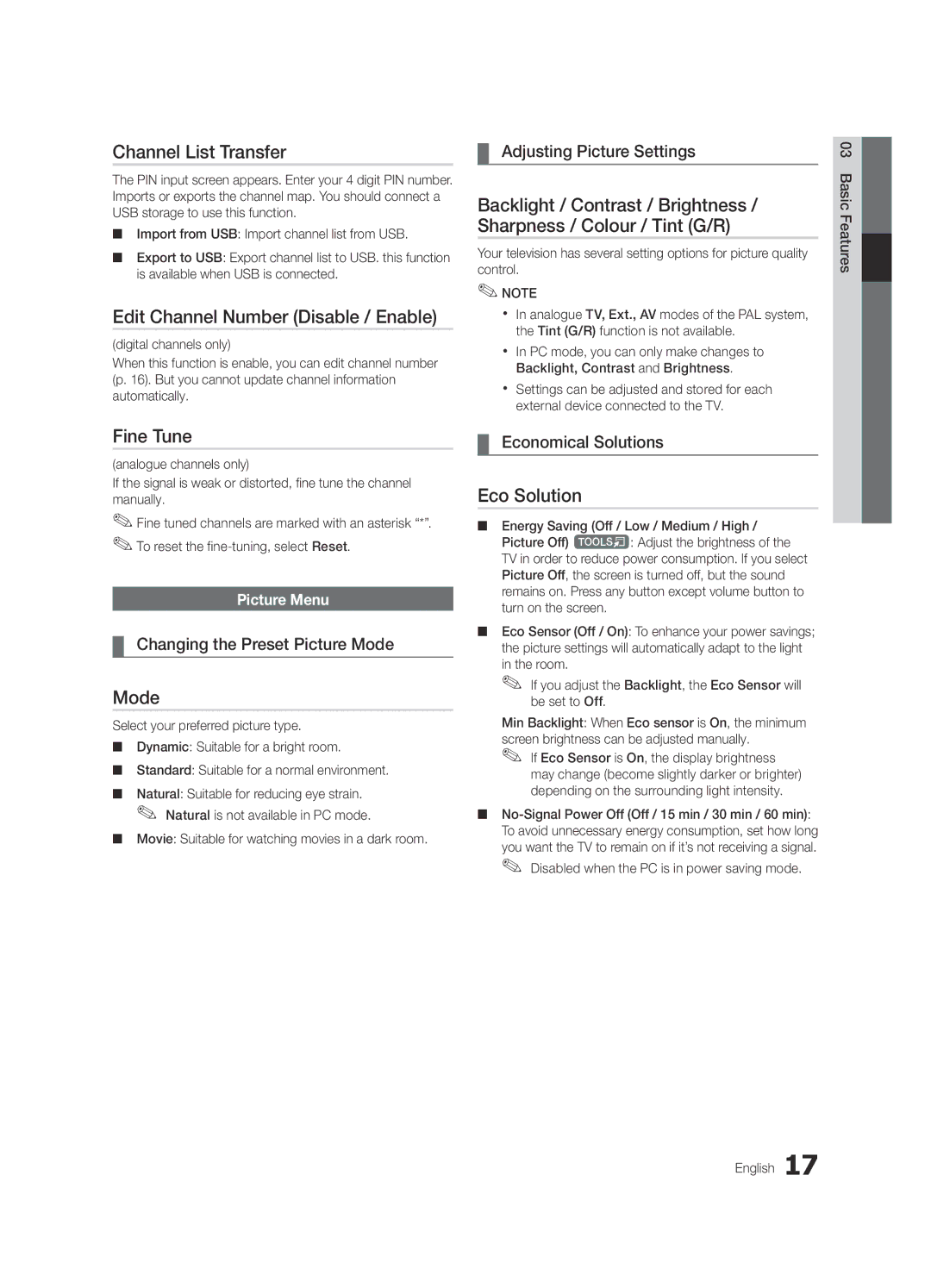 Samsung UE55C7700WSXXN manual Channel List Transfer, Edit Channel Number Disable / Enable, Fine Tune, Mode, Eco Solution 