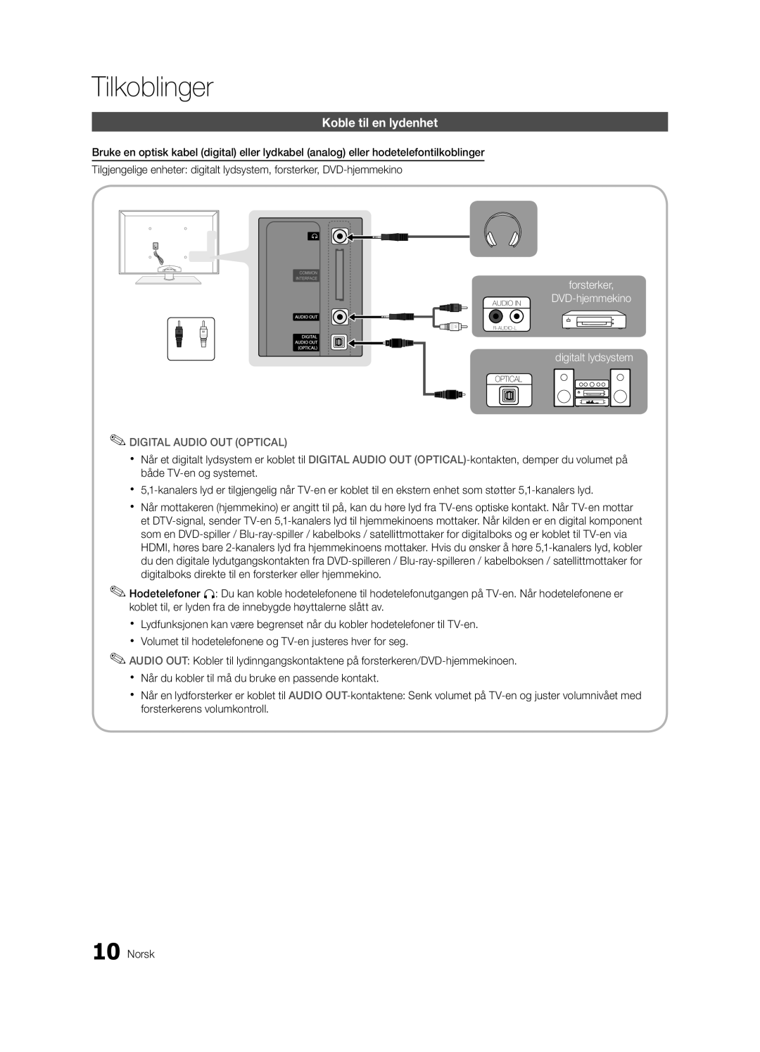 Samsung UE55C7705WSXXE, UE55C7700WSXXN, UE55C7700WZXZG, UE40C7700WSXXN, UE40C7700WZXZG, UE55C7700WSXZG Koble til en lydenhet 