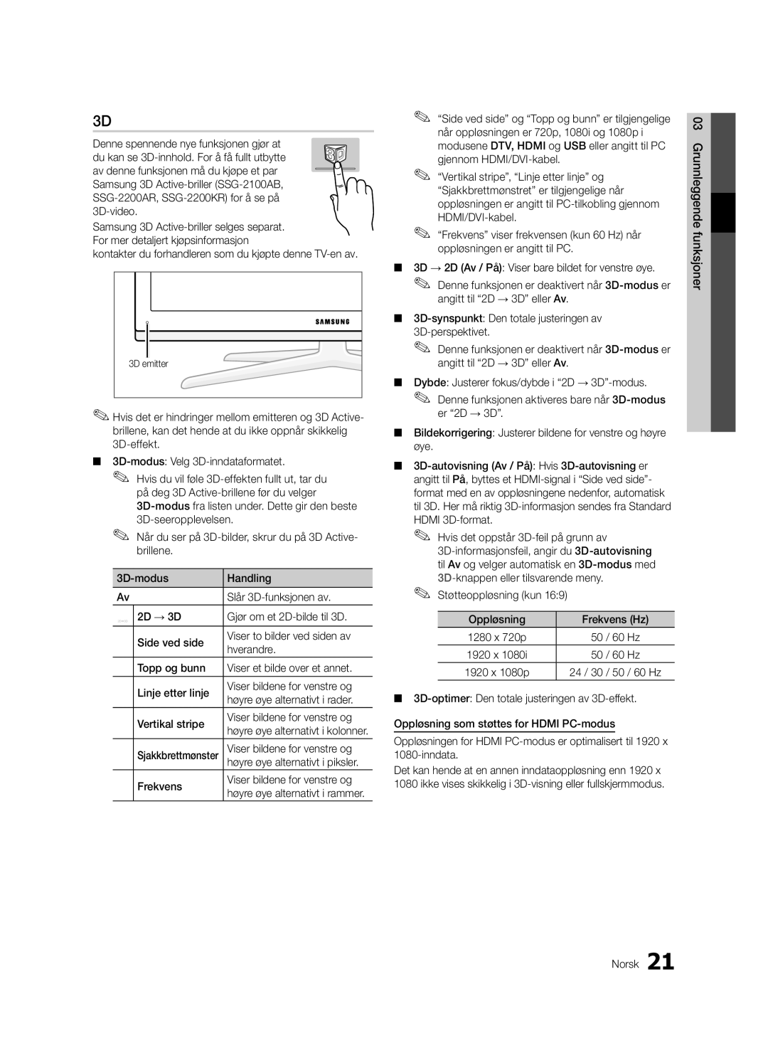 Samsung UE40C7000WWXXC manual Kontakter du forhandleren som du kjøpte denne TV-en av, Frekvens Viser bildene for venstre og 