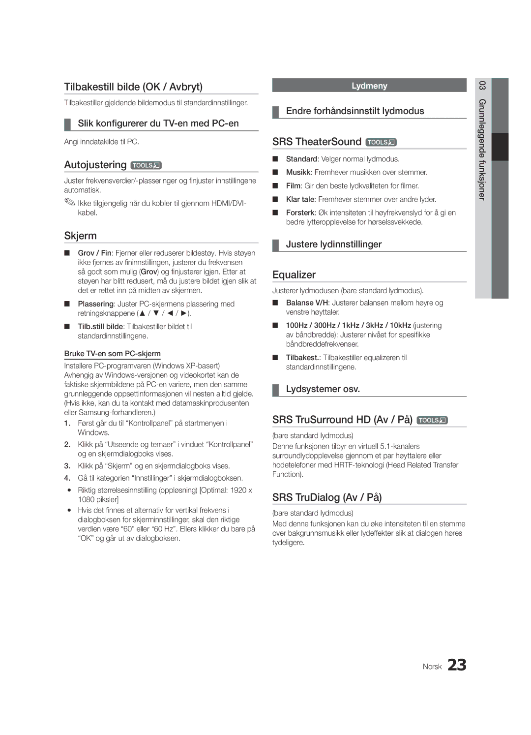 Samsung UE40C7000WWXXH, UE55C7700WSXXN manual Tilbakestill bilde OK / Avbryt, Skjerm, Slik konfigurerer du TV-en med PC-en 