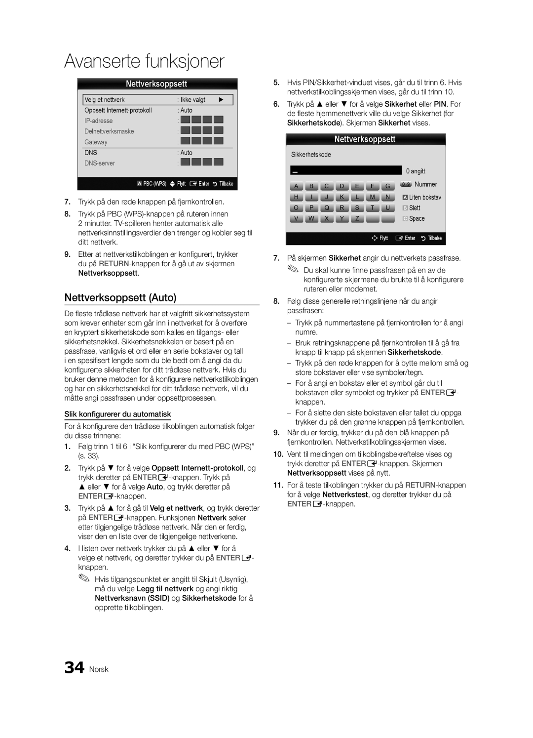 Samsung UE40C7700WSXZG, UE55C7700WSXXN, UE55C7700WZXZG, UE40C7700WSXXN manual Sikkerhetskode Angitt ~9 Nummer, Slett, Space 