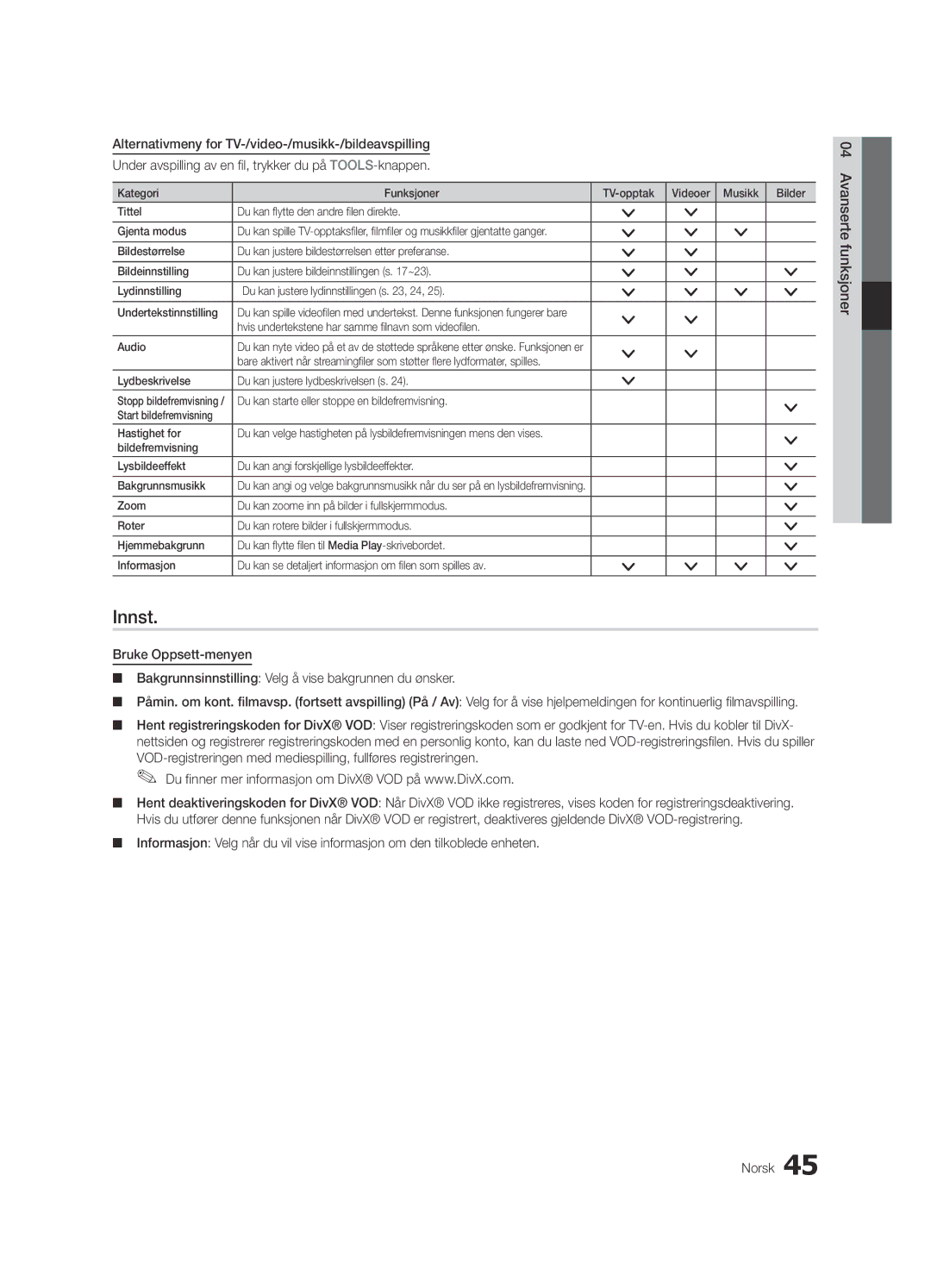 Samsung UE40C7705WSXXE, UE55C7700WSXXN Innst, Hvis undertekstene har samme filnavn som videofilen Audio, Hastighet for 