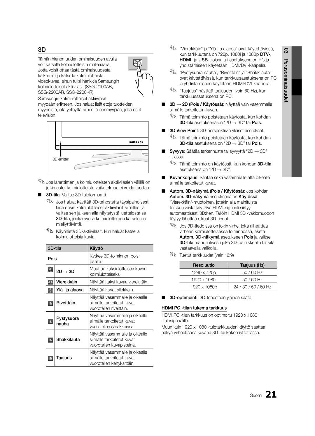 Samsung UE40C7700WSXZG manual Tämän hienon uuden ominaisuuden avulla, 3D View Point 3D-perspektiivin yleiset asetukset 