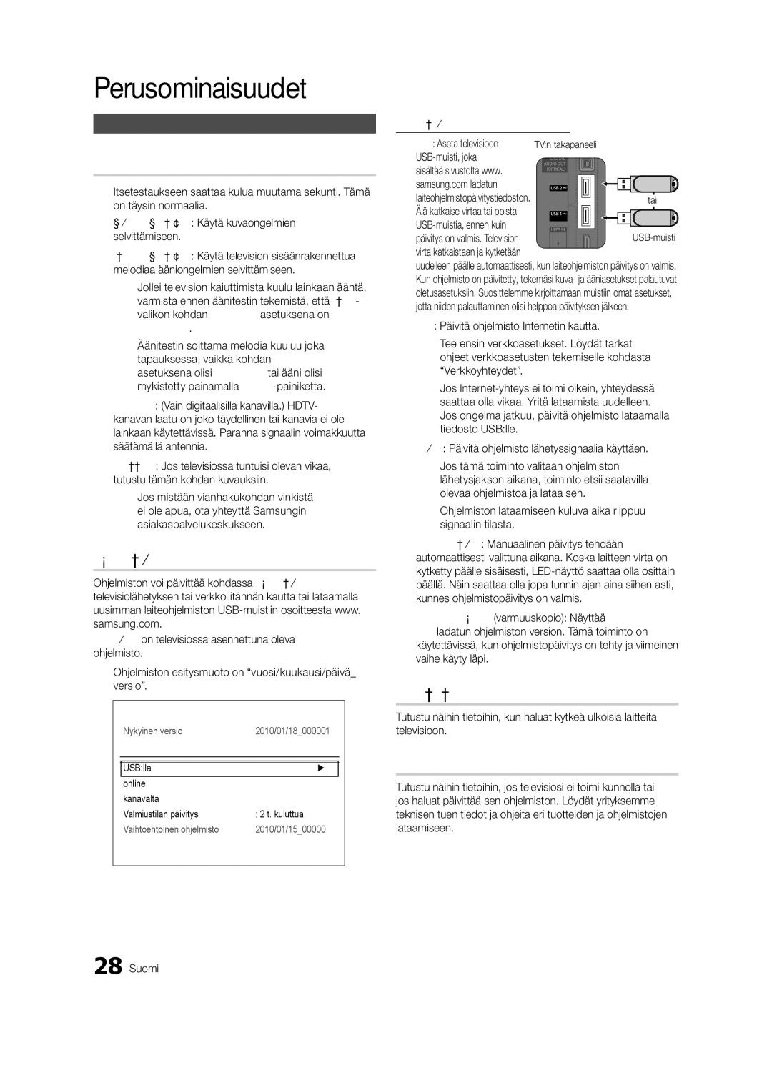 Samsung UE55C7000WWXXH, UE55C7700WSXXN manual Itsediagnoosi, Ohjelm. päivitys, HD-liitäntäopas, Samsung-yhteystiedot 