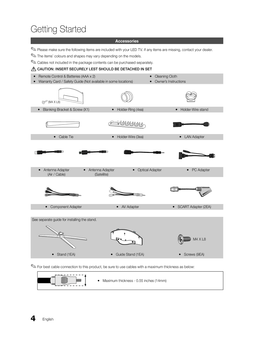 Samsung UE55C7700WSXZG, UE55C7700WSXXN, UE55C7700WZXZG Getting Started, Accessories, Yy Antenna Adapter Yy Optical Adapter 