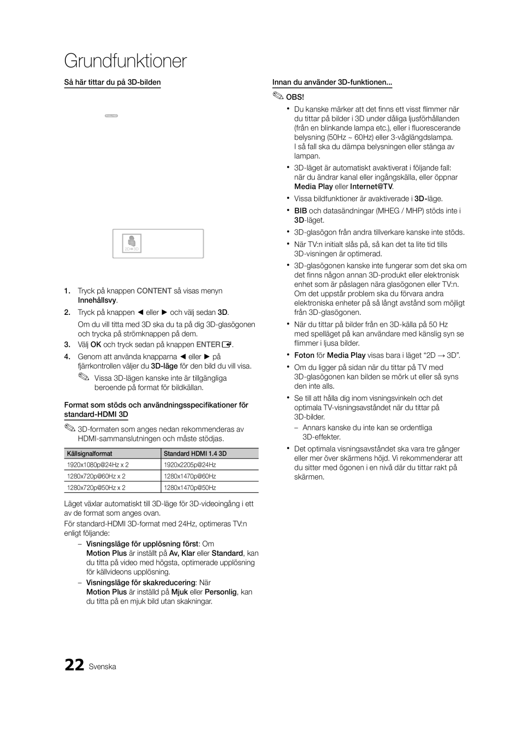 Samsung UE55C7700WZXZG, UE55C7700WSXXN manual Så här tittar du på 3D-bilden, Välj OK och tryck sedan på knappen Entere 