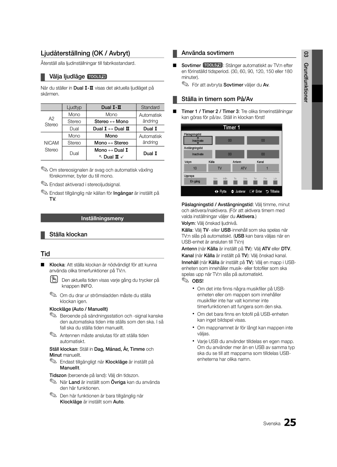 Samsung UE55C7700WSXZG, UE55C7700WSXXN, UE55C7700WZXZG, UE40C7700WSXXN, UE40C7700WZXZG Ljudåterställning OK / Avbryt, Tid 