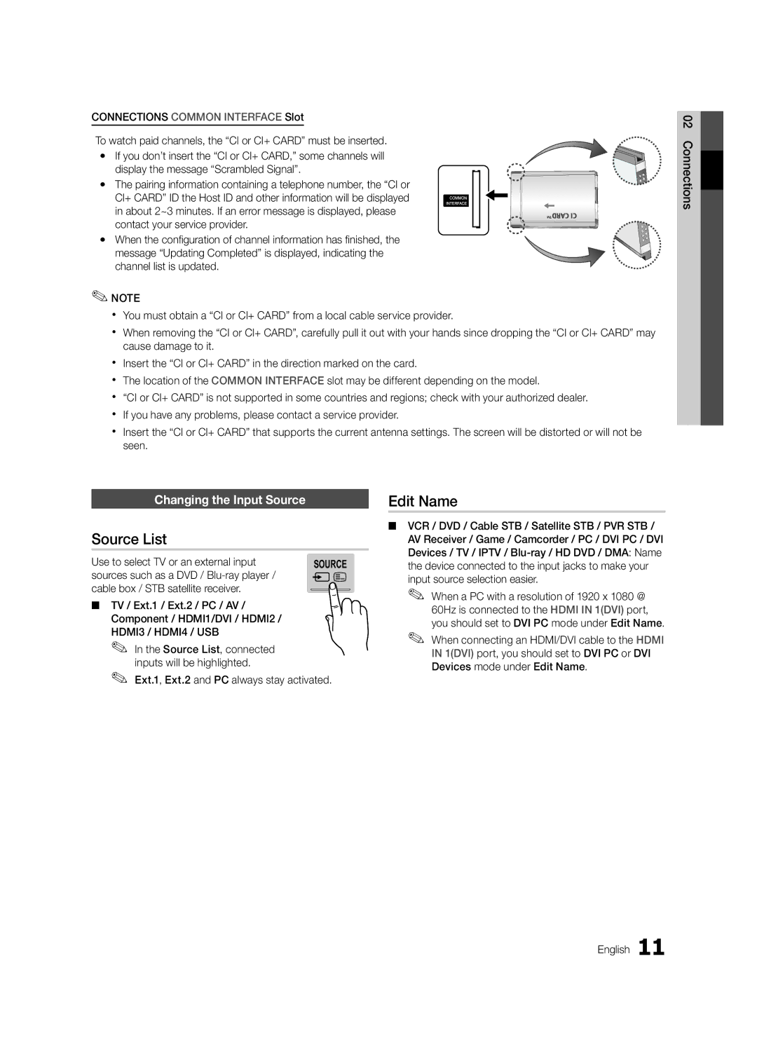 Samsung UE46C8000XKXXU, UE55C8000XKXXU, UE40C8000XKXXU manual Source List, Edit Name, Changing the Input Source 