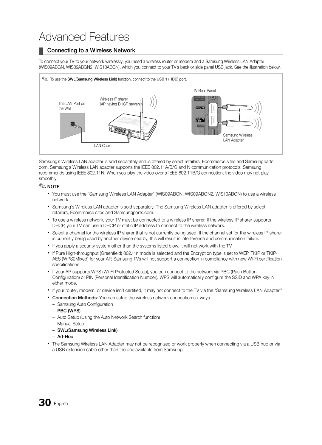 Samsung UE55C8000XKXXU, UE40C8000XKXXU, UE46C8000XKXXU manual Connecting to a Wireless Network 