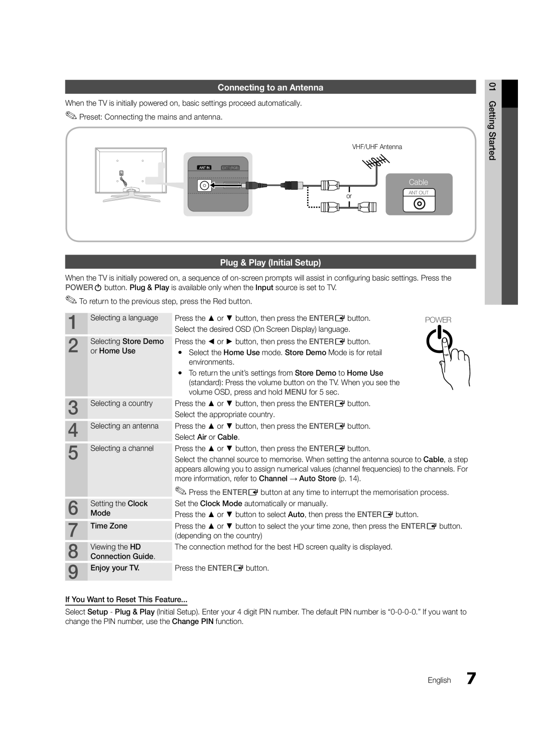 Samsung UE40C8000XKXXU, UE55C8000XKXXU, UE46C8000XKXXU Connecting to an Antenna, Plug & Play Initial Setup, VHF/UHF Antenna 