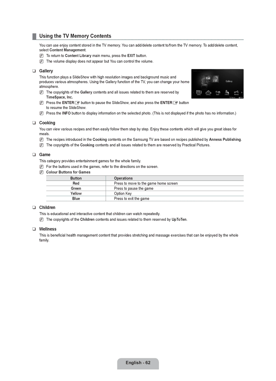 Samsung UE55C8000XWXBT, UE55C8000XWXRU manual Using the TV Memory Contents 