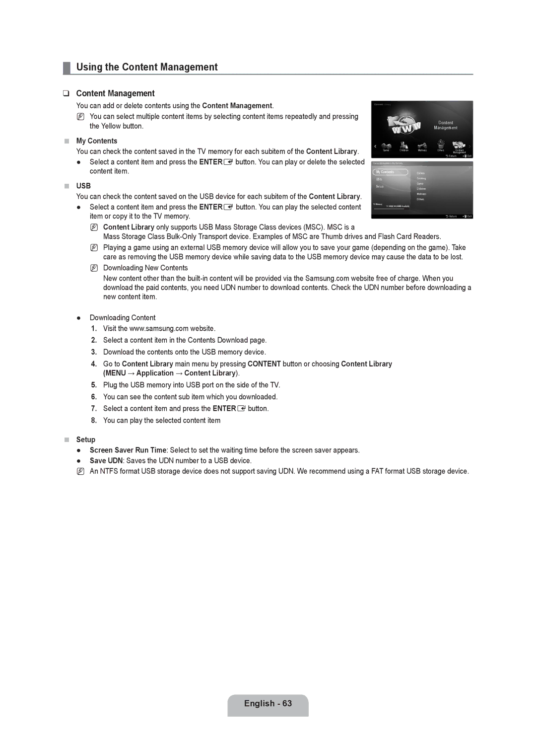 Samsung UE55C8000XWXRU, UE55C8000XWXBT manual Using the Content Management, My Contents, Usb, Setup 