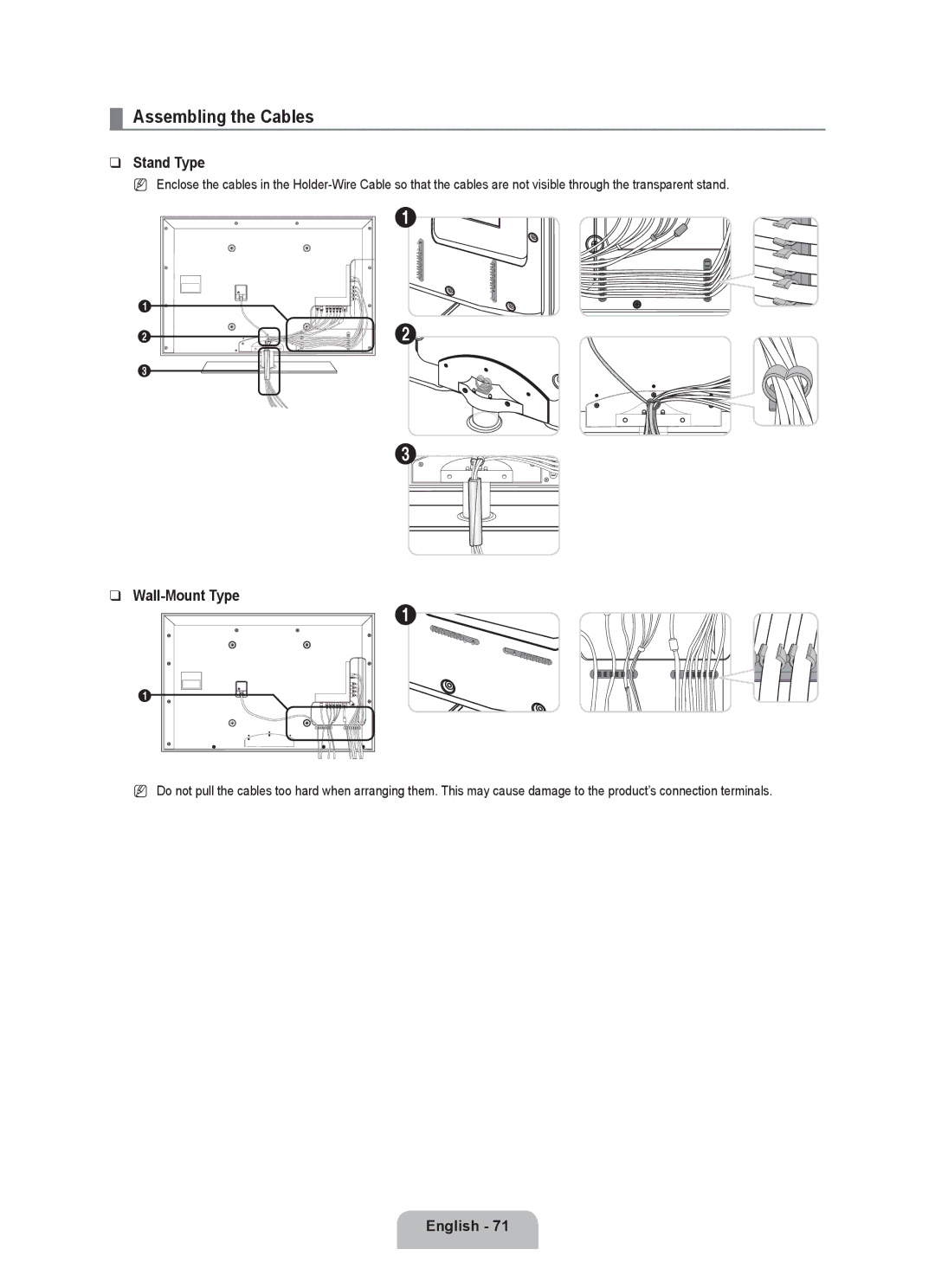 Samsung UE55C8000XWXRU, UE55C8000XWXBT manual Assembling the Cables, Stand Type, Wall-Mount Type, English 1 