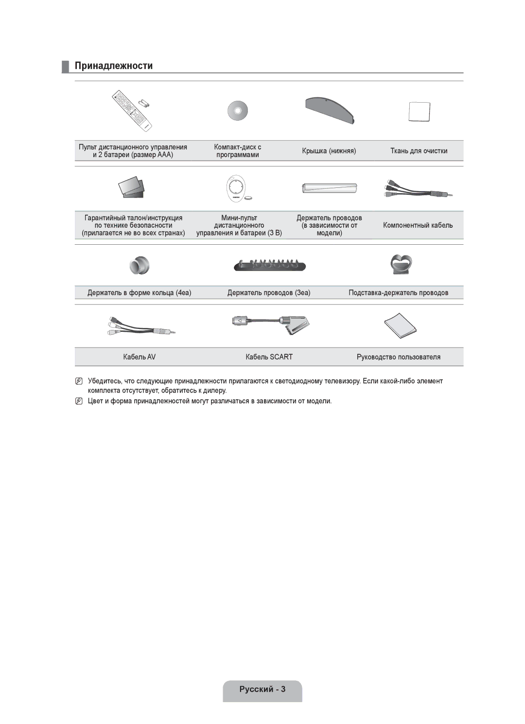 Samsung UE55C8000XWXRU, UE55C8000XWXBT manual Принадлежности, Крышка нижняя Ткань для очистки, Компонентный кабель 