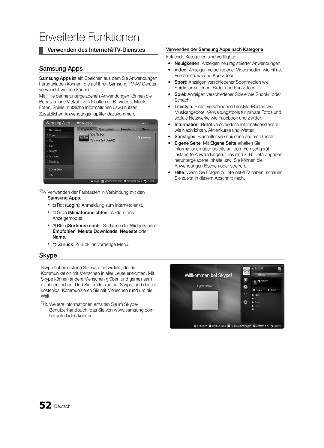 Samsung UE46C8790XSXZF, UE55C8700XSXXN manual Verwenden des Internet@TV-Dienstes, Zusätzlichen Anwendungen später dazukommen 