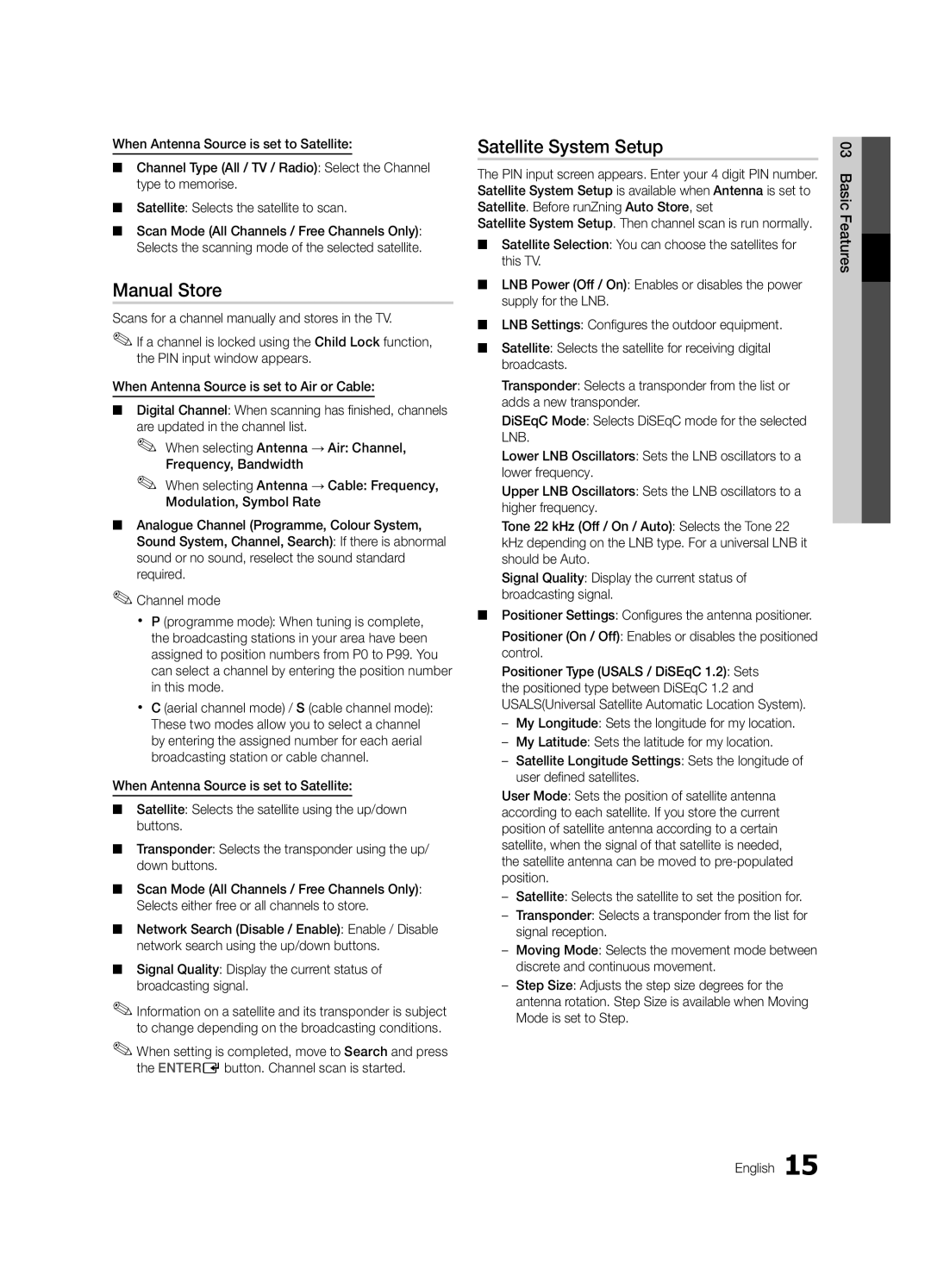 Samsung UE40C8790XSXZF, UE55C8700XSXXN, UE40C8790XSXZG, UE55C8790XSXZG, UE46C8790XSXZG Manual Store, Satellite System Setup 