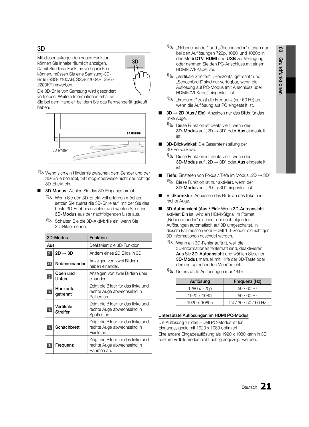 Samsung UE55C8000XWXXH manual Unten Einander Horizontal, Rechte Auge abwechselnd, Getrennt, Reihen an, Vertikale, Streifen 