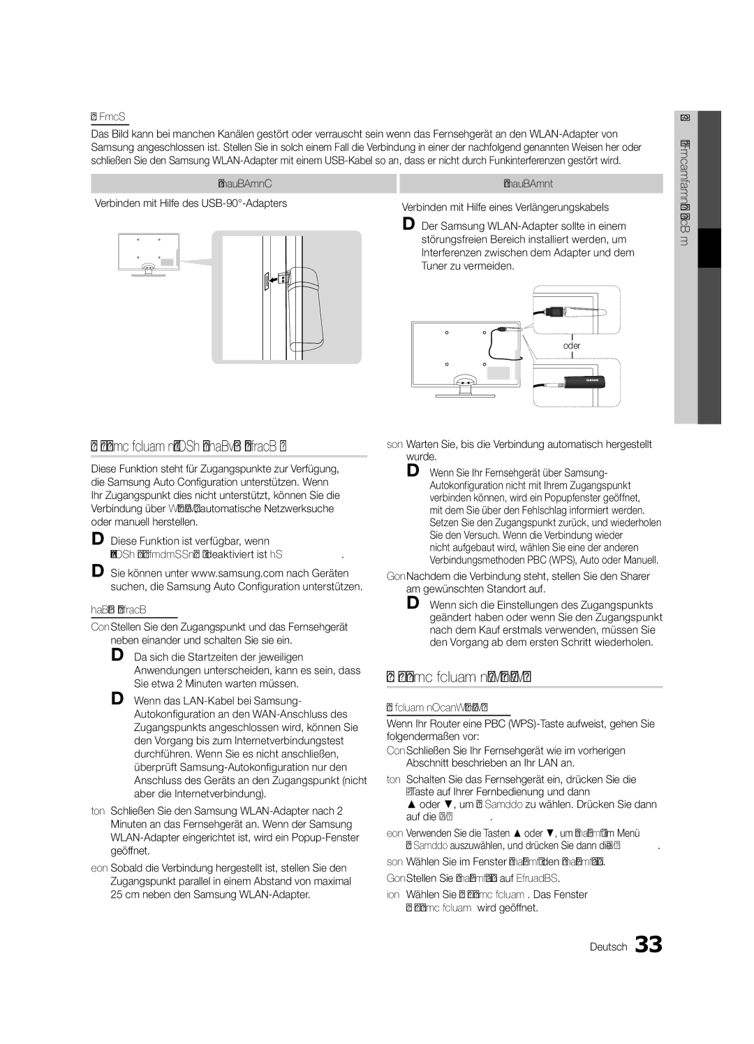 Samsung UE55C8000XWXXC, UE55C8700XSXXN manual Eingang einrichten PBC WPS, Eingang einrichten Samsung Auto-Konfiguration 