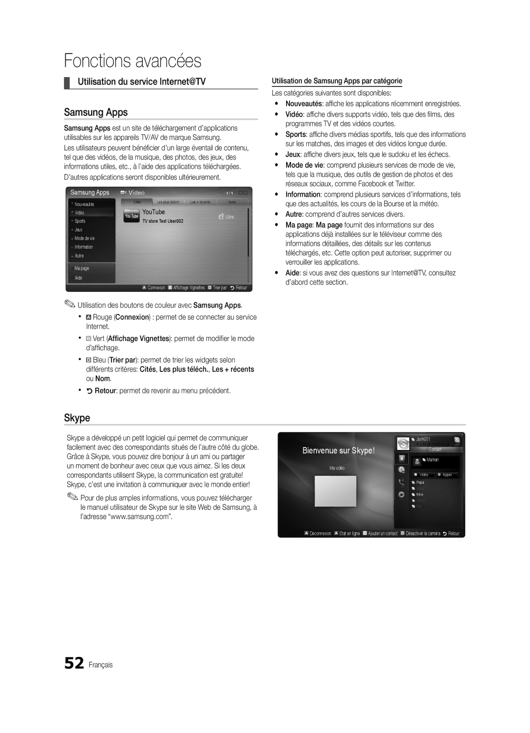 Samsung UE46C8700XSXZG manual Utilisation du service Internet@TV, ’autres applications seront disponibles ultérieurement 