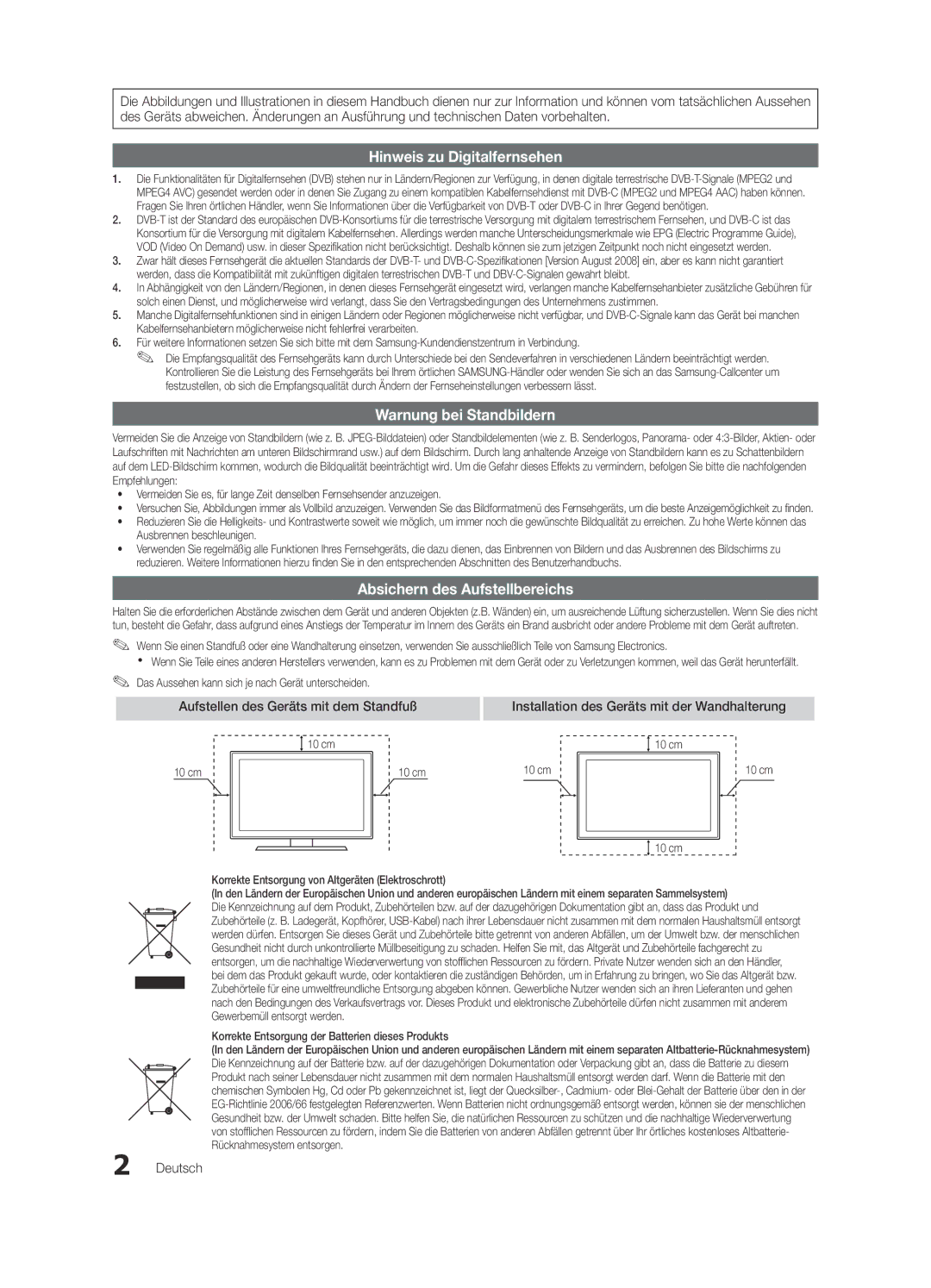 Samsung UE46C8700XSXXN, UE55C8700XSXXN Absichern des Aufstellbereichs, Aufstellen des Geräts mit dem Standfuß, Deutsch 