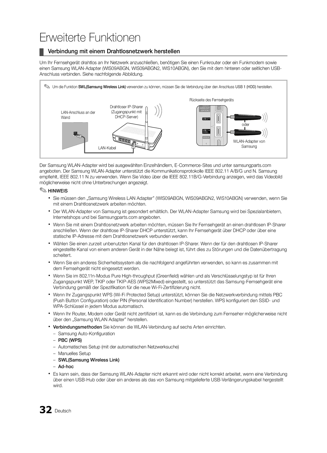 Samsung UE55C8700XSXXN, UE46C8780XSXZG manual Verbindung mit einem Drahtlosnetzwerk herstellen, Wand, LAN-Kabel Samsung 