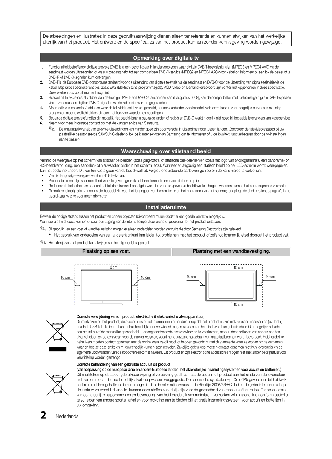 Samsung UE46C8700XSXXN, UE55C8700XSXXN, UE46C8780XSXZG, UE40C8700XSXZG manual Plaatsing met een wandbevestiging, Nederlands 