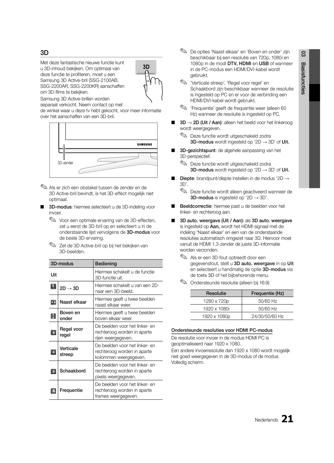 Samsung UE46C8790XZXZG, UE55C8700XSXXN manual Naar een 3D-beeld, Diepte brandpunt/diepte instellen in de modus ‘2D → 3D’ 