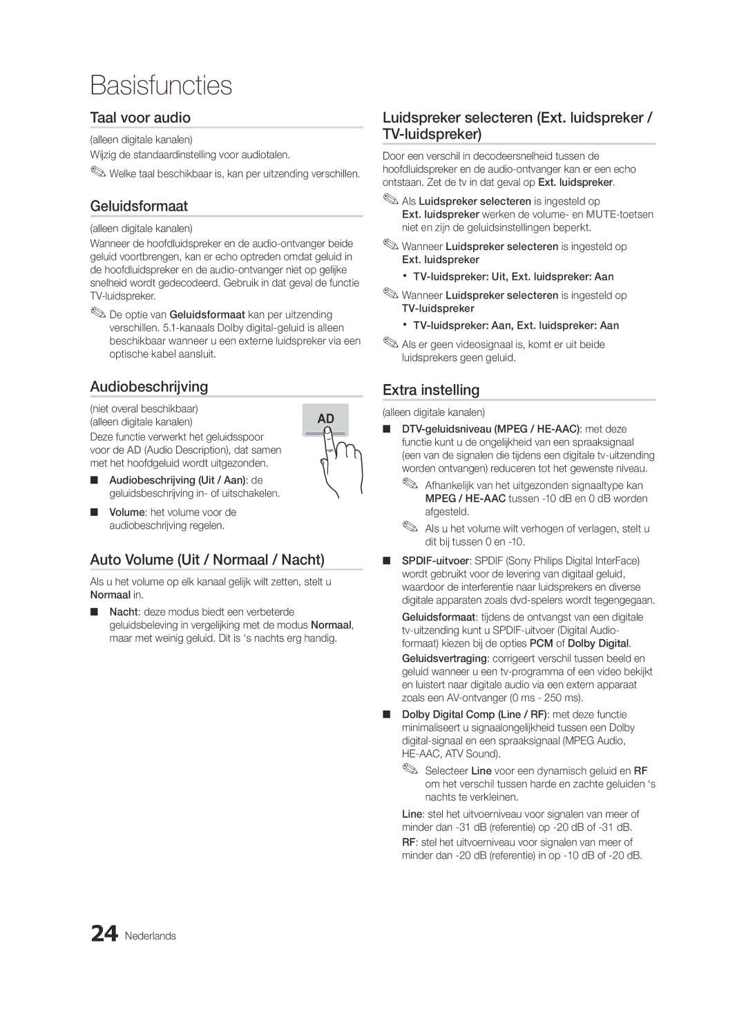 Samsung UE40C8700XSXZF manual Taal voor audio, Geluidsformaat, Luidspreker selecteren Ext. luidspreker / TV-luidspreker 