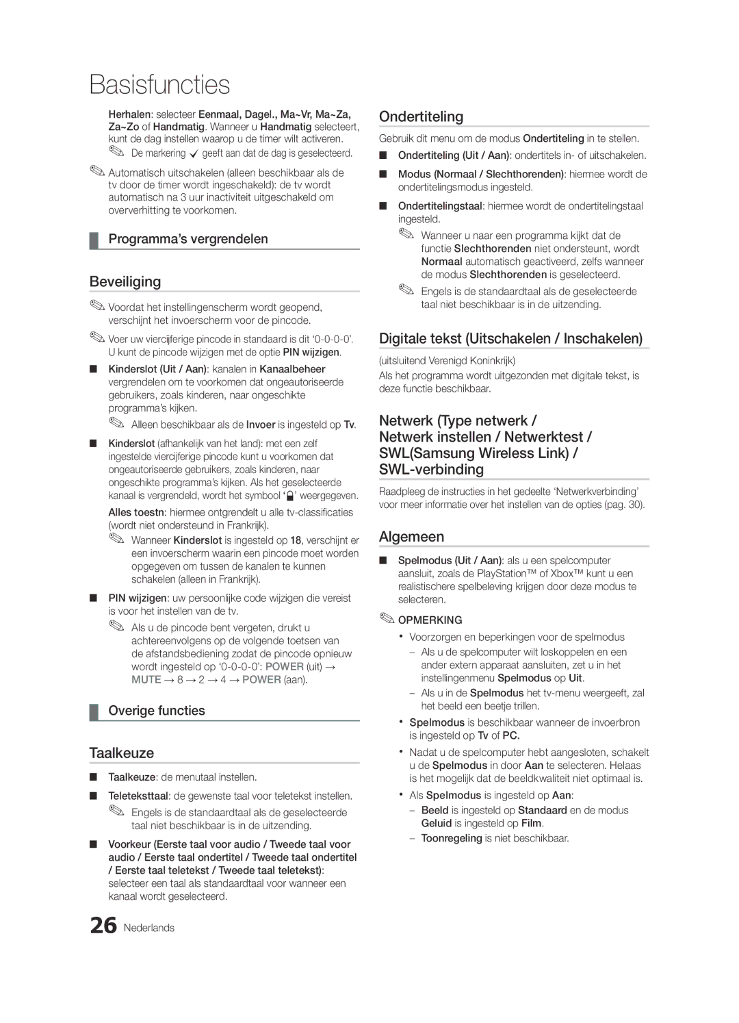 Samsung UE55C8700XSXZF manual Beveiliging, Taalkeuze, Ondertiteling, Digitale tekst Uitschakelen / Inschakelen, Algemeen 