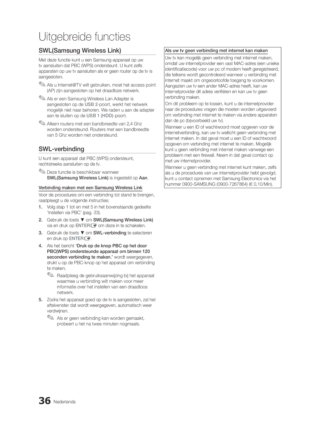 Samsung UE46C8700XSXZG, UE55C8700XSXXN manual SWL-verbinding, Verdwijnen, Als uw tv geen verbinding met internet kan maken 