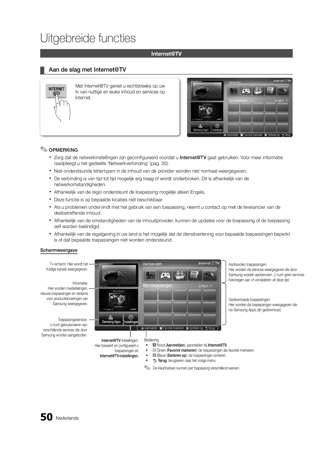 Samsung UE46C8700XSXXN, UE55C8700XSXXN, UE46C8780XSXZG, UE40C8700XSXZG, UE46C8700XSXZG manual Aan de slag met Internet@TV 