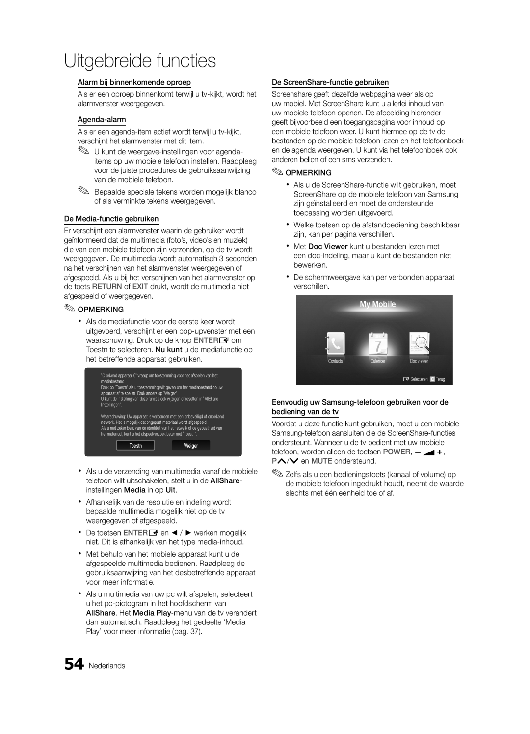 Samsung UE46C8790XSXZG, UE55C8700XSXXN, UE46C8780XSXZG, UE46C8700XSXXN manual Nederlands De ScreenShare-functie gebruiken 