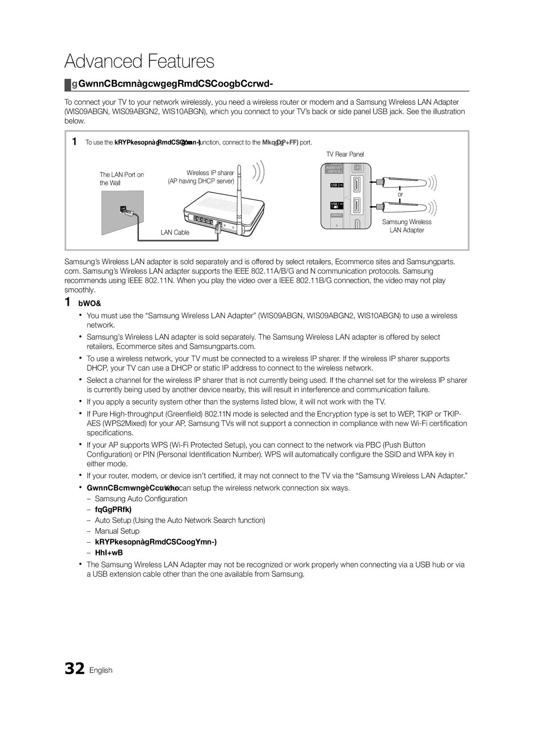 Samsung UE55C8700XSXXN, UE46C8780XSXZG manual Connecting to a Wireless Network, LAN Cable Samsung Wireless LAN Adapter 