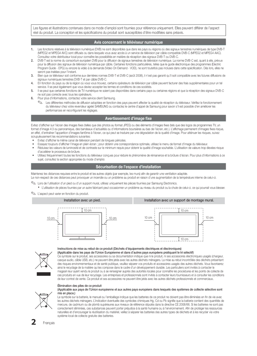 Samsung UE46C8700XSXXN, UE55C8700XSXXN manual Sécurisation de l’espace d’installation, Installation avec un pied, Français 