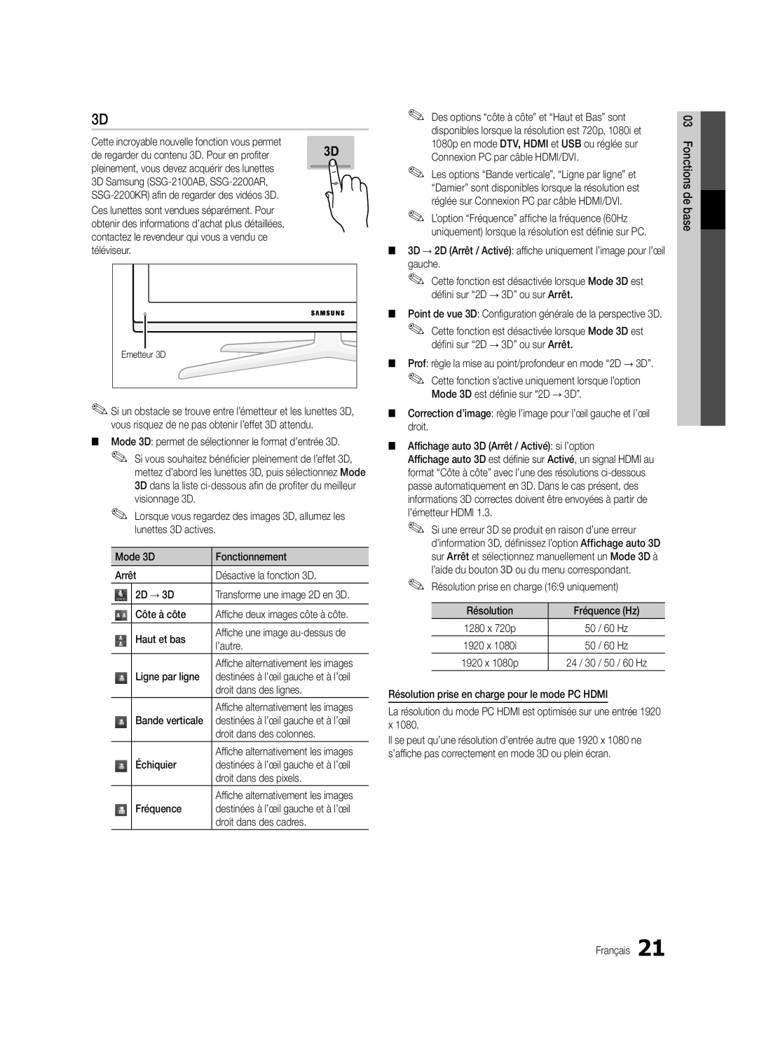 Samsung UE46C8790XZXZG De regarder du contenu 3D. Pour en profiter, Côte à côte, Haut et bas, ’autre, Ligne par ligne 