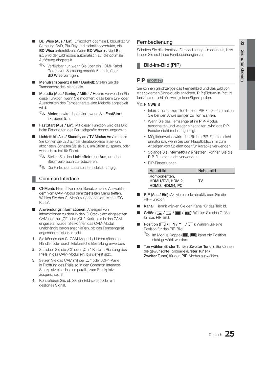 Samsung UE55C8700XSXXN, UE55C8790XSXZG, UE40C8000XPXZT, UE55C8000XPXZT Fernbedienung, Common Interface, Bild-im-Bild PIP 