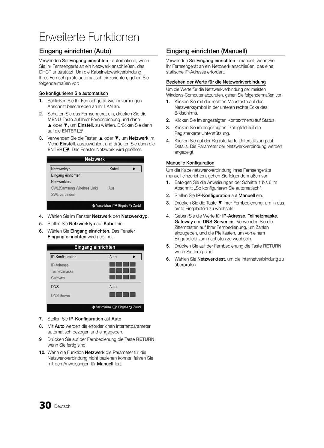 Samsung UE55C8000XKXXU, UE55C8700XSXXN, UE55C8790XSXZG manual Eingang einrichten Auto, Eingang einrichten Manuell, Netzwerk 