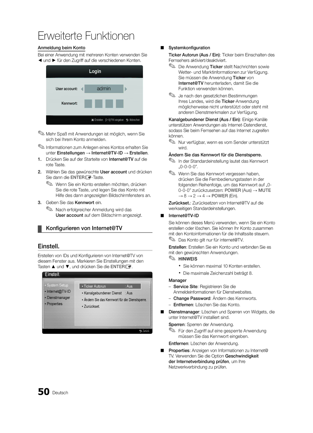 Samsung UE55C8780XSXZG manual Konfigurieren von Internet@TV, Sie dann die ENTERE-Taste, Geben Sie das Kennwort ein 