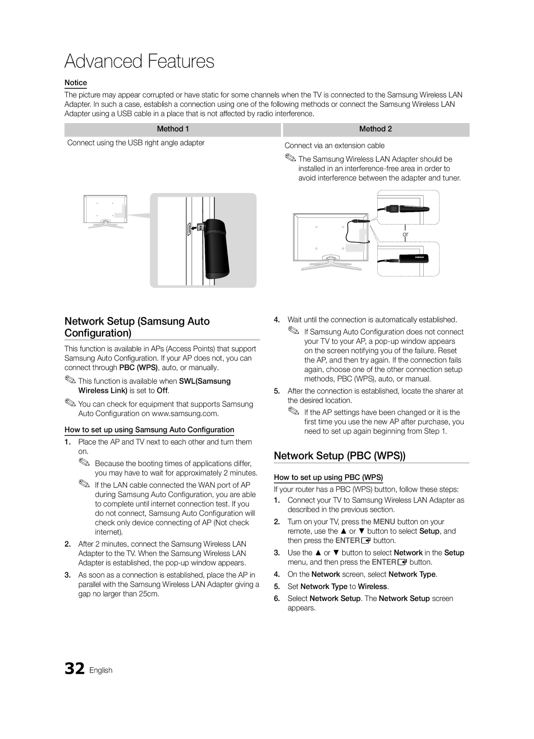 Samsung UE55C8000XKXXU, UE55C8700XSXXN, UE55C8790XSXZG manual Network Setup Samsung Auto Configuration, Network Setup PBC WPS 